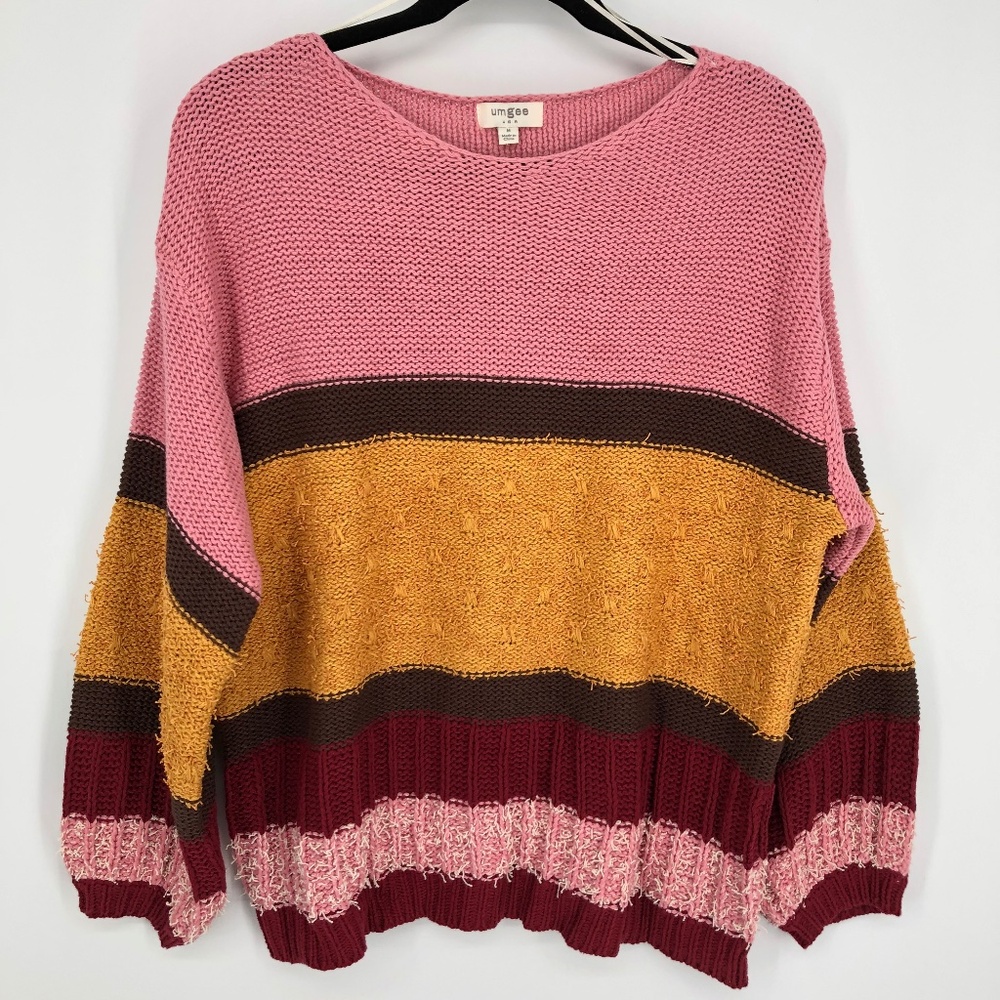 Umgee Womens Pullover Sweater Size Medium Multicolored Stripe Textured Slouchy